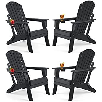 Adirondack Chair Set of 2, Black Lifetime Poly Adirondack Chairs with Cup Holder, 350LBS Modern Adir | Amazon (US)
