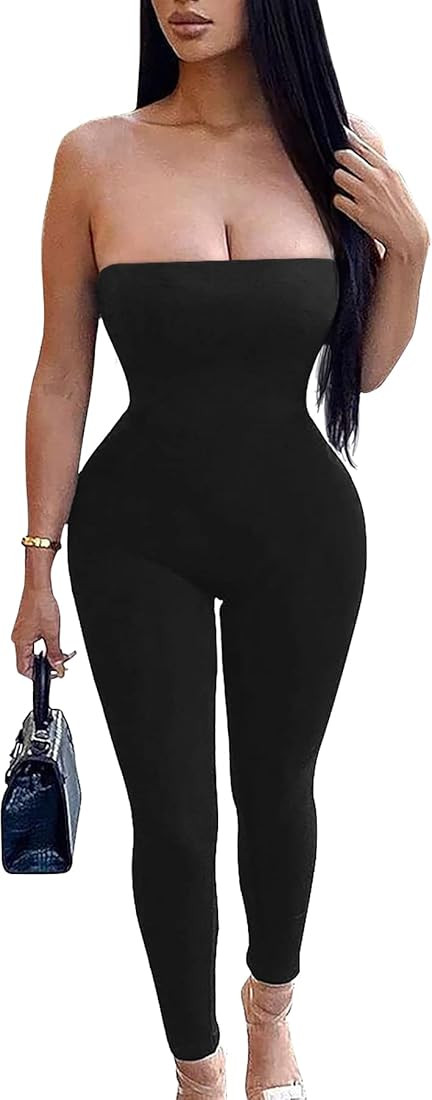 GOBLES Women's Sexy Sleeveless Off The Shoulder Bodycon Tube Jumpsuits Rompers | Amazon (US)