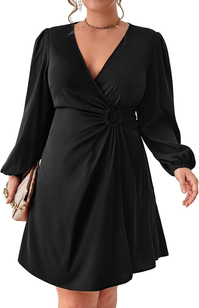 Women's Plus Size V Neck Wrap Dress Casual Long Sleeve High Waist Party Business Work Blazer Midi... | Amazon (US)