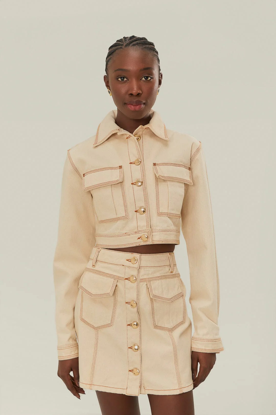 Off-White Gabardine Cropped Jacket | FarmRio (US)