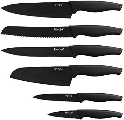 Hecef Black Oxide Knife Set of 6 with Matching Blade Protective Sheath, Black Kitchen Knife Set, ... | Amazon (US)