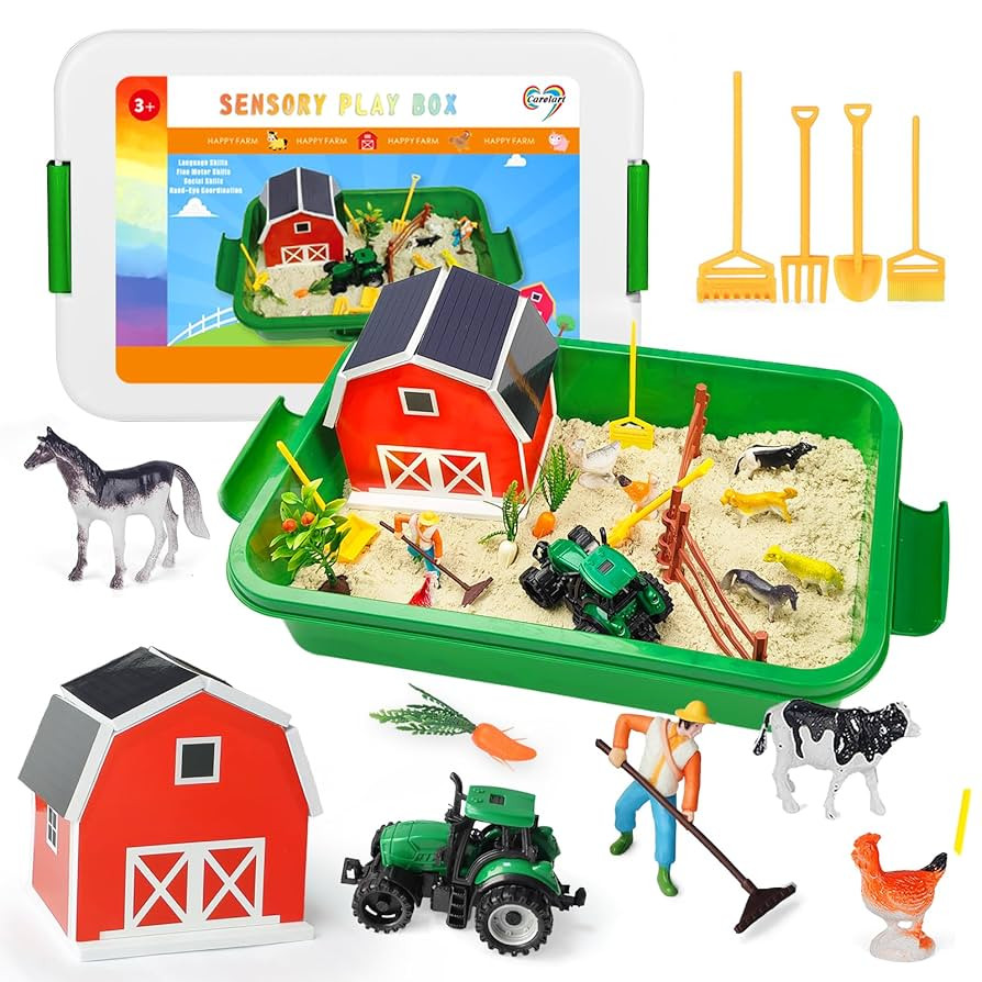 Farm Sensory Bin，Farm Animals Sand Kit with Sensory Sand，Barn Sandbox with Tractor，Sensory ... | Amazon (US)