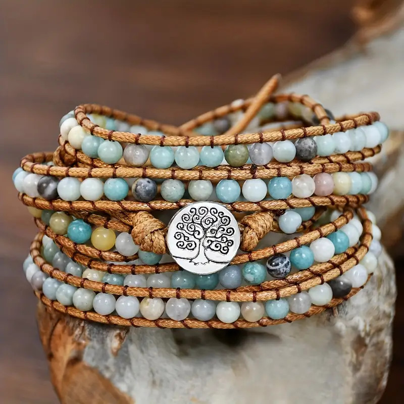 Pulseras de envoltura de piedra natural boho bohemio con 5 capas de cuero ajustable, encanto de ... | Temu Affiliate Program