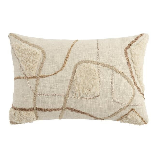 Embroidered Contoured Line Lumbar Pillow | World Market