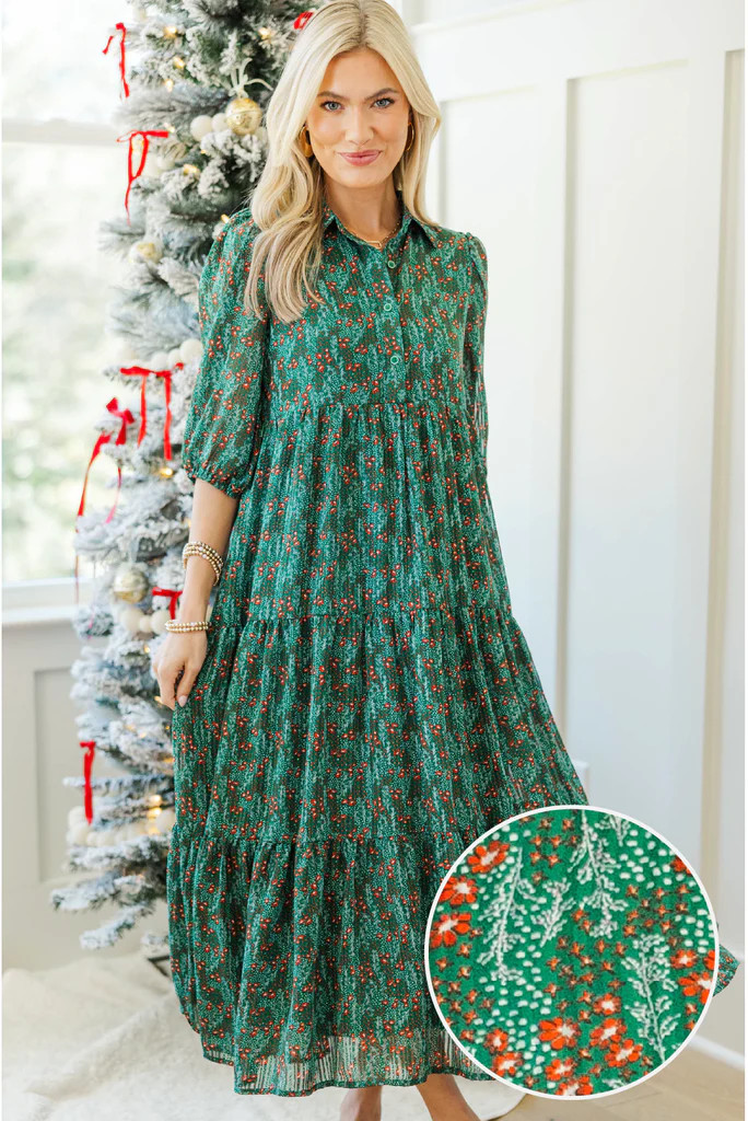 NURSING COLLECTION: Love Found Green Tiered Midi Dress | The Mint Julep Boutique