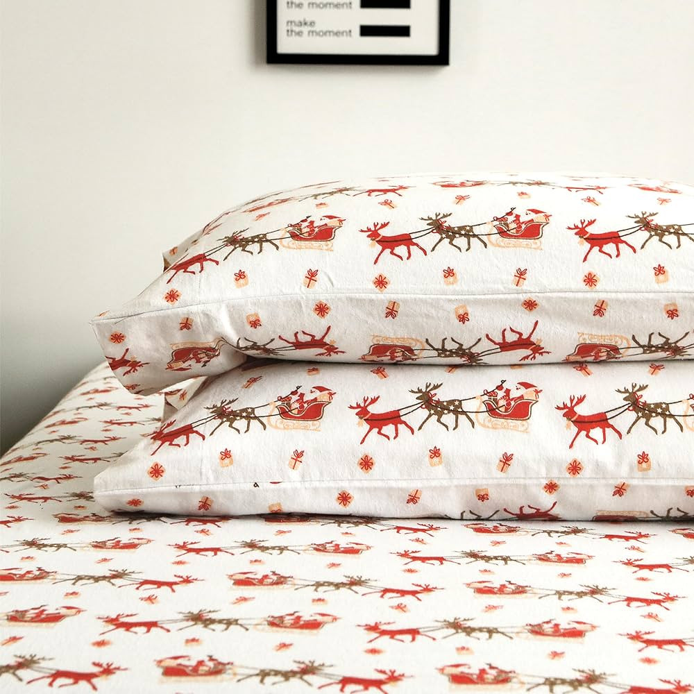Elegant Comfort Ultra Soft 4-Piece 100% Turkish Cotton Flannel Sheet Set - Holiday Christmas Flan... | Amazon (US)