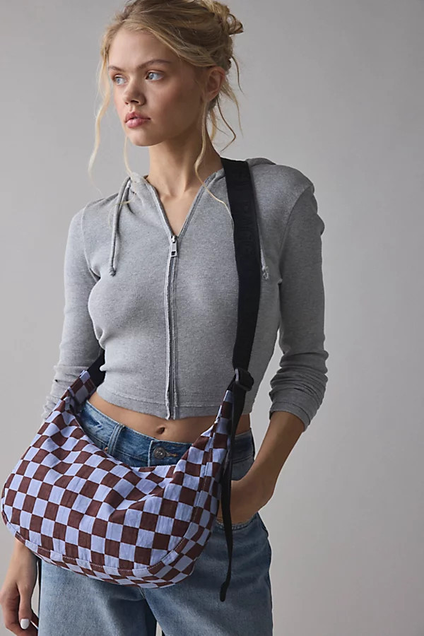 BAGGU Medium Nylon Crescent Bag in Brown/Blue Check - UO Exclusive at Urban Outfitters | Urban Outfitters (US and RoW)