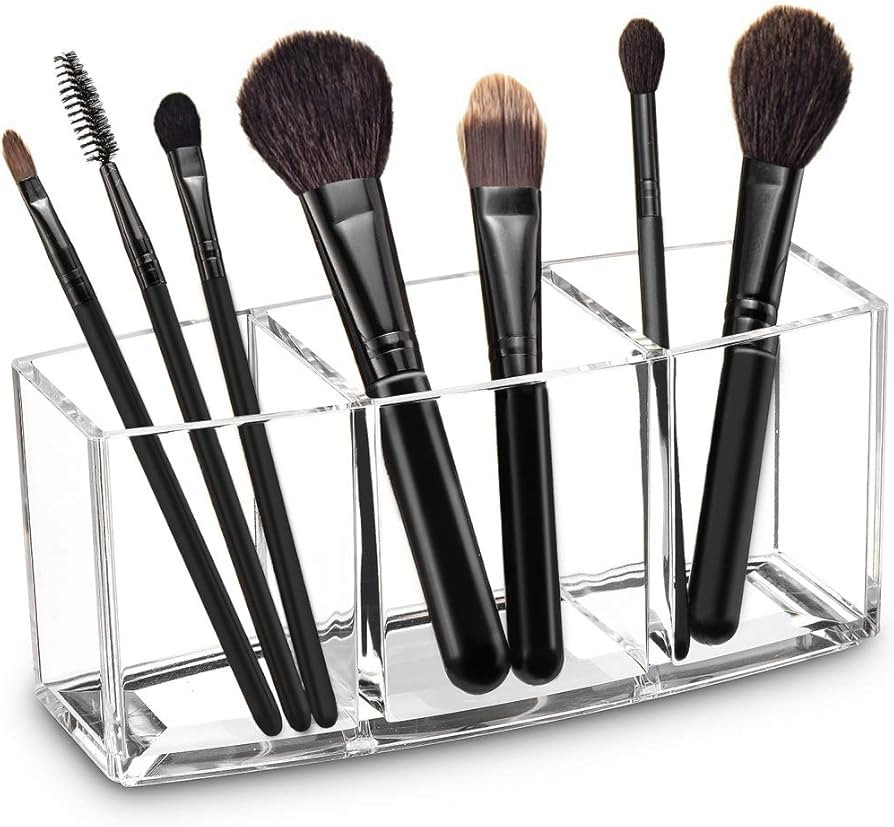 Clear Acrylic Makeup Brush Organizer with 3 Slots for Cosmetic Brushes | Amazon (US)