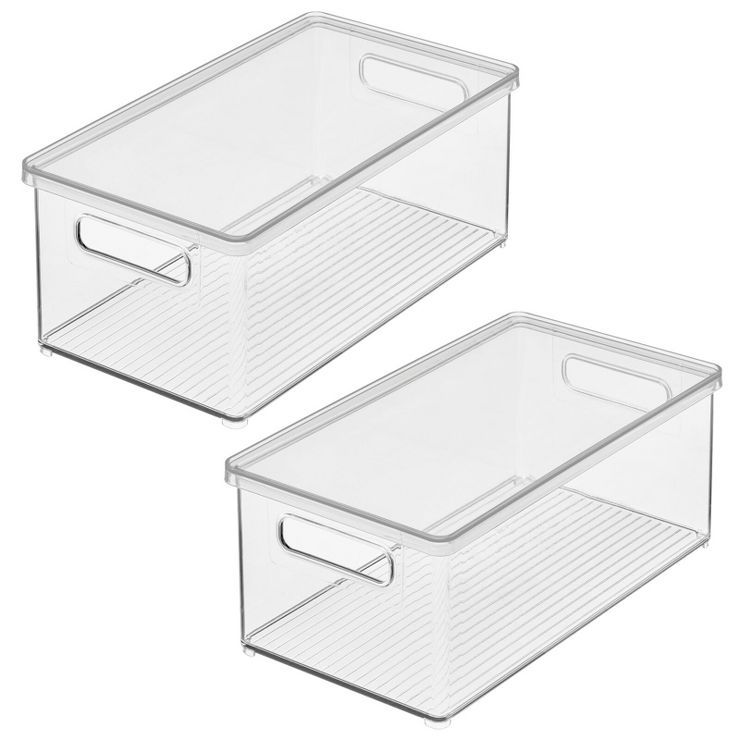 mDesign Plastic Storage Bin Box Container, Lid and Handles, 2 Pack, Clear/Clear | Target