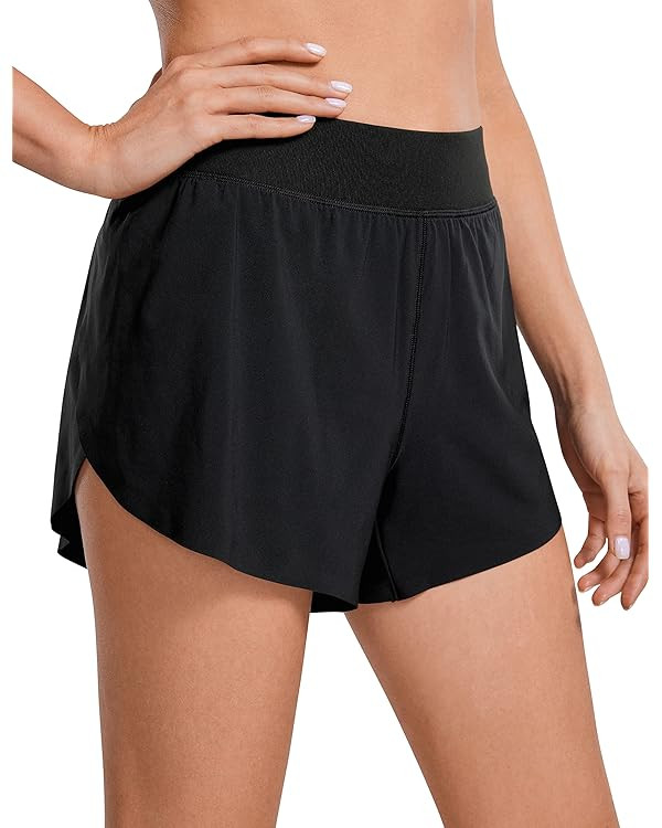 CRZ YOGA Mid Waisted Dolphin Running Shorts for Women, Quick Dry Lightweight Liner High Split Ath... | Amazon (US)