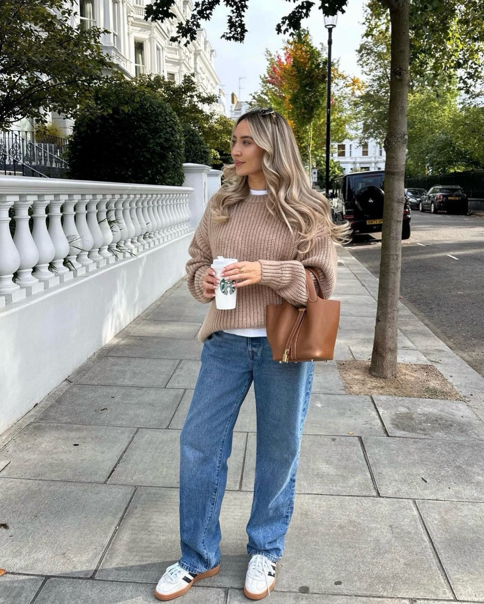 Casual autumn outfit - blue straight leg jeans, adidas spezial shoes, cos clean cut white t shirt & anine bing beige Sydney crew neck jumper  

#LTKstyletip #LTKSeasonal #LTKeurope