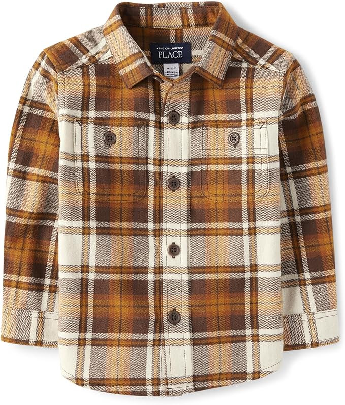 The Children's Place Baby Boys' and Toddler Long Sleeve Plaid Flannel Button Up Shirt | Amazon (US)