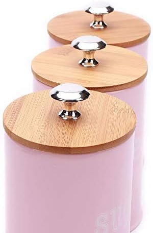 X022S Set of 3 Metal Food Storage Tin Canister/Jar with Bamboo Lid (matte pink) | Amazon (US)
