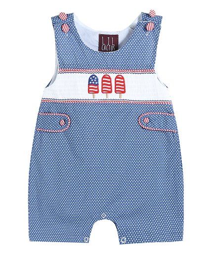 Lil Cactus Blue & White Patriotic Icy Smocked Shortalls - Infant & Toddler | Zulily