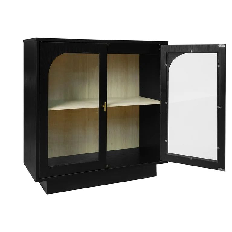 Glass Display Cabinet, Black Floor Cabinet with Glass Door, Kitchen Storage Cabinet with Adjustab... | Walmart (US)