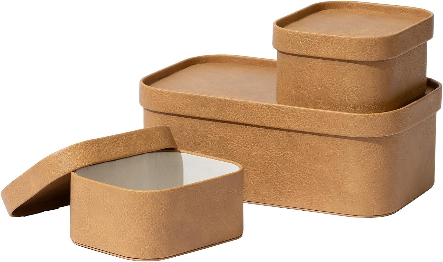 La Jolie Maison Vegan Leather Storage Boxes with Lids, Set of 3 Decorative Storage Containers Org... | Amazon (US)