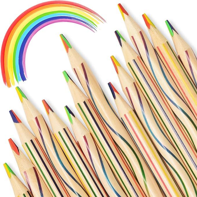 ThEast 30 Pieces Rainbow Colored Pencils, 4 Color in 1 Valentine's Day Pencils for Kids, Assorted... | Amazon (US)