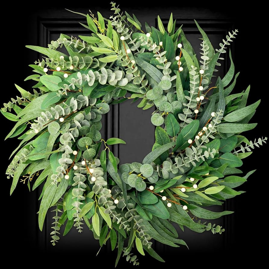 22 Inch Eucalyptus Wreaths for Front Door Year Round, Large Green Artificial Farmhouse Wreath for... | Amazon (US)