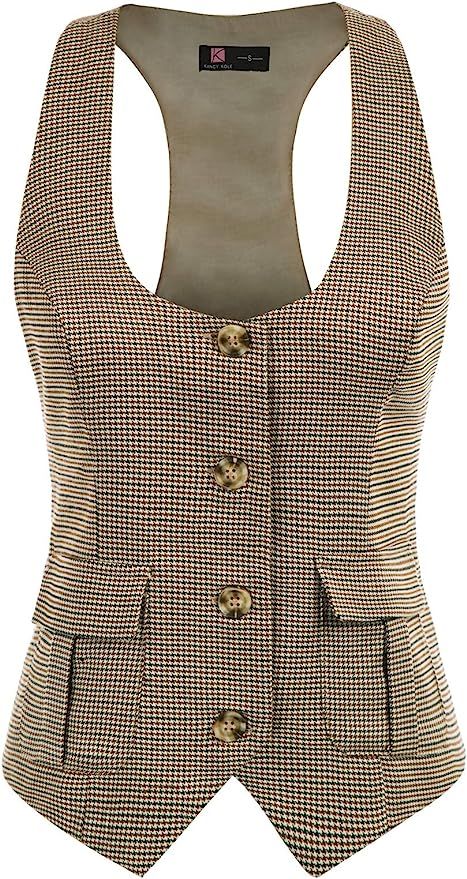 KANCY KOLE Women Waistcoat Button Vintage Vest Regular Fitted Fashion Dressy Suit with Pockets S-... | Amazon (US)