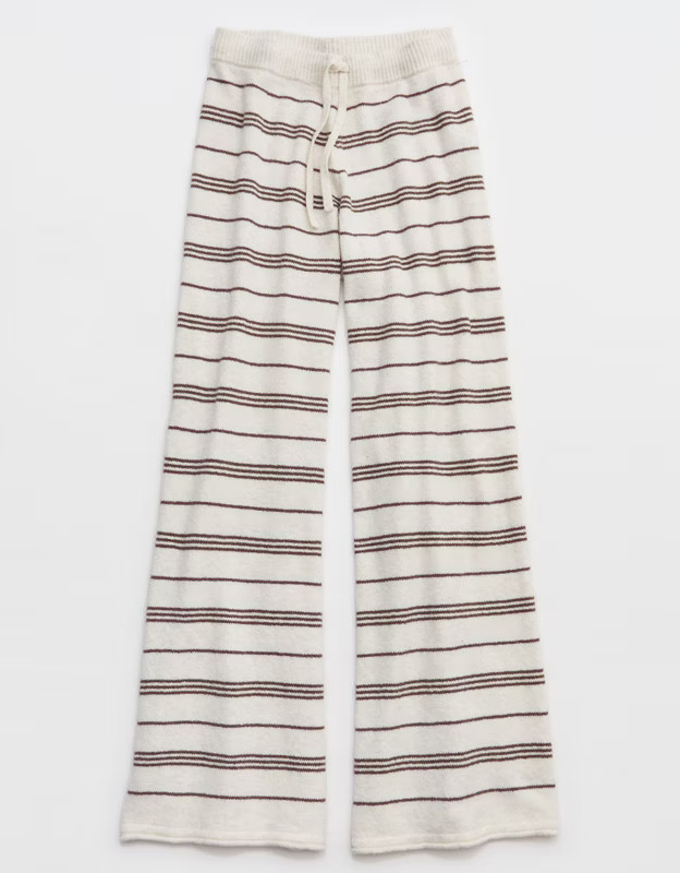 Aerie Sunday Soft Plush Wide Leg Pant Women's Heather Frost XXS | Aerie