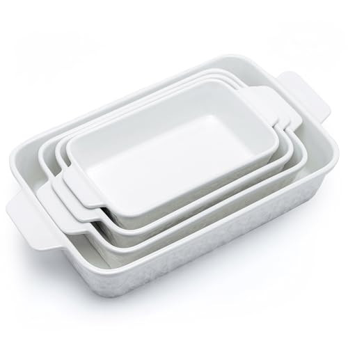 Dafuceramic Casserole Dishes for Oven, Baking Dishes, Ceramic Bakeware Sets of 4, Rectangular Baking Pan Set with Handles for Baking, Casserole, Kitchen, Wedding Gift,White | Amazon (US)