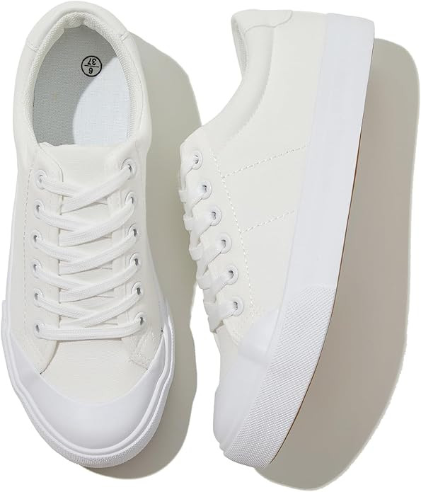 Witwatia Canvas Shoes for Women Wide Width Cute Fashion Sneakers Low Tops White Tennis Shoes Comf... | Amazon (US)