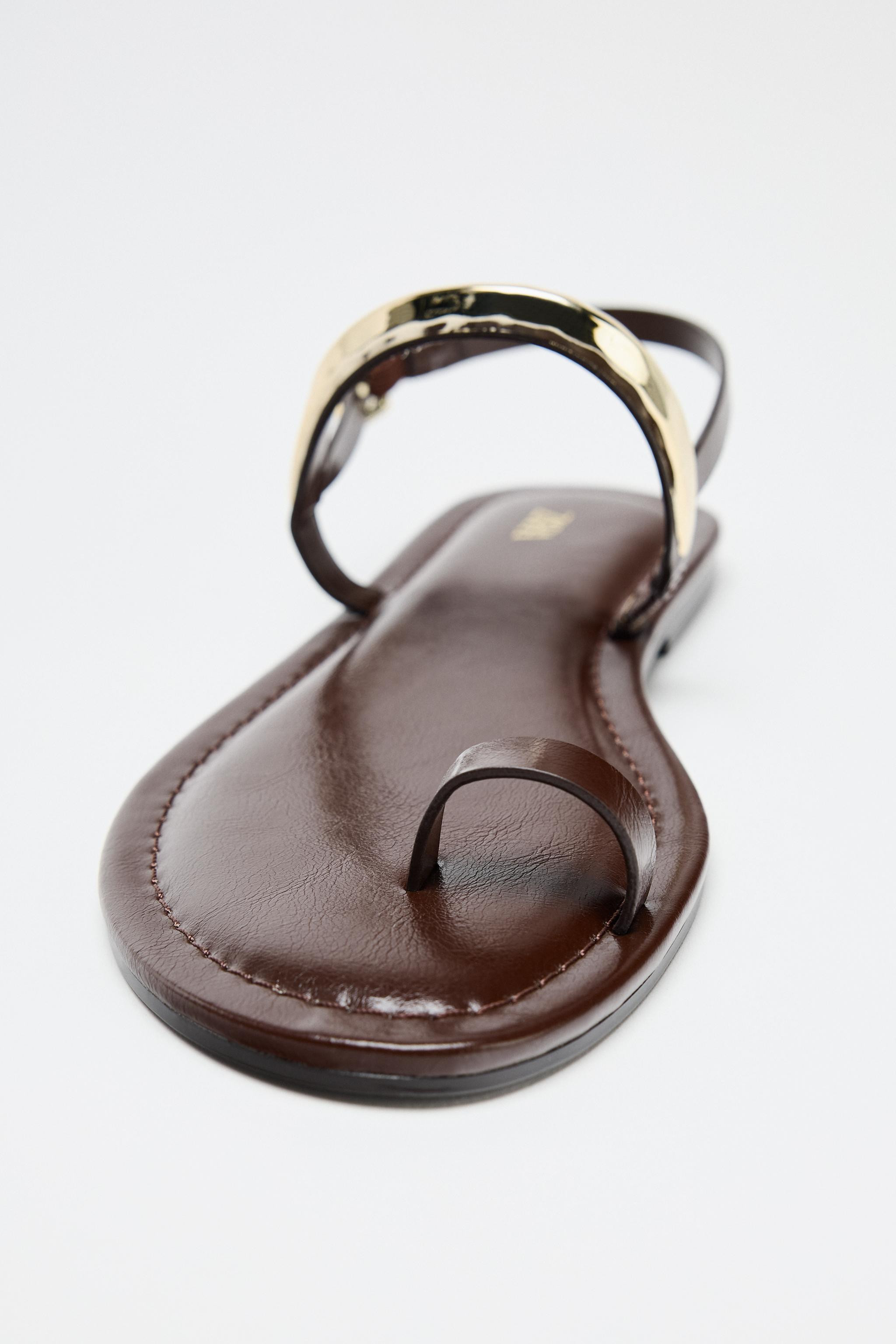 FLAT SANDALS WITH METAL APPLIQUÉ | Zara US