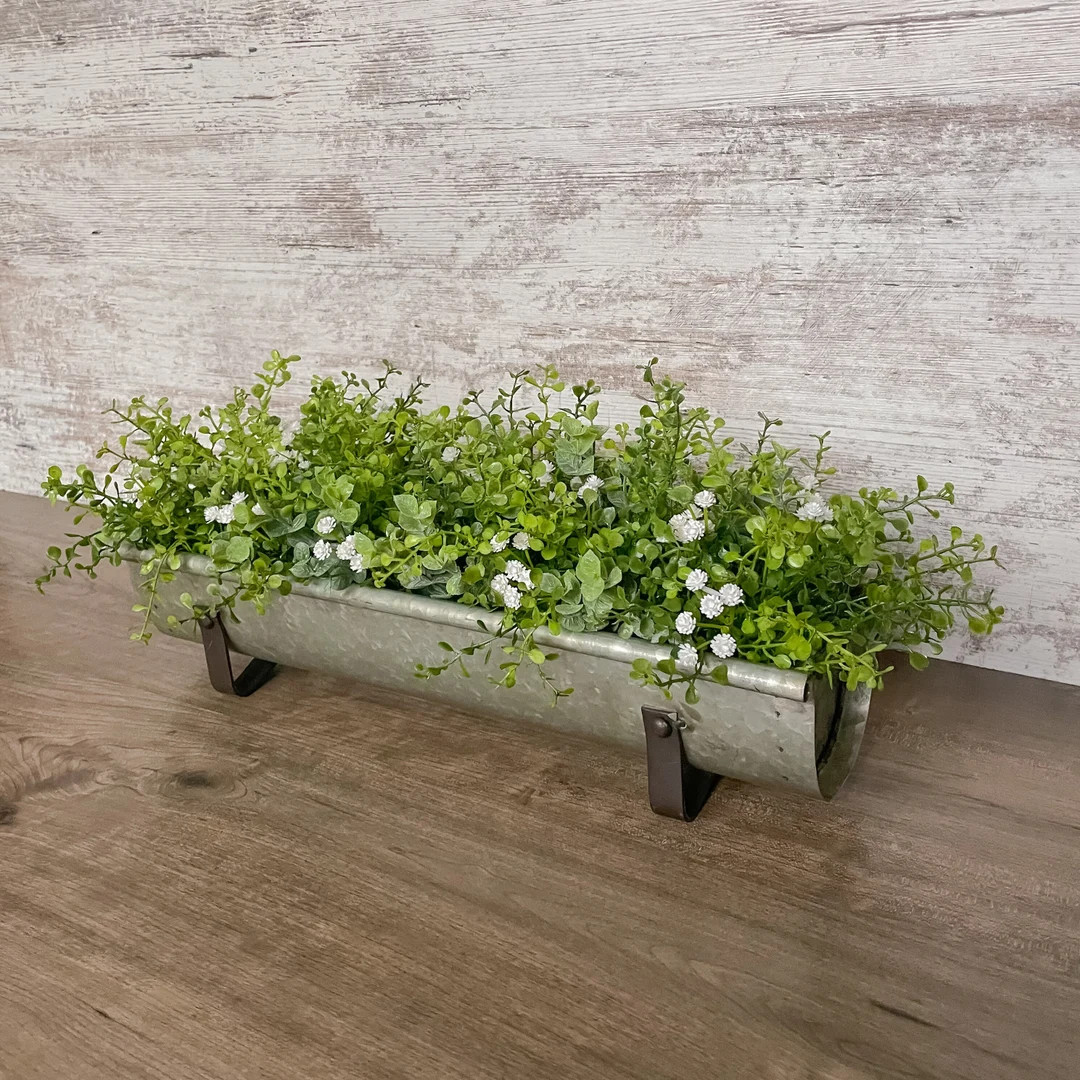Greenery Farmhouse Floral Arrangement | Galvanized Planter Tray | Rustic | Metal Trough | Table C... | Etsy (US)