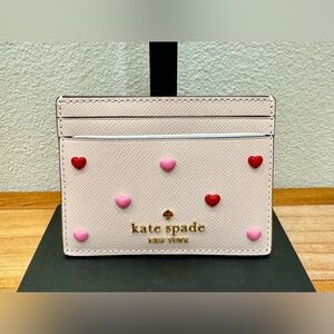 Kate Spade Madison Heart Studs Small Slim Card Case in Powdered Sugar NIB | Poshmark