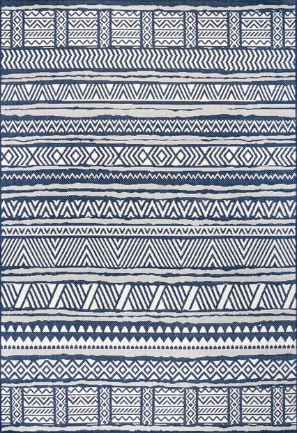 Navy Striped Banded Indoor/Outdoor Area Rug | Rugs USA