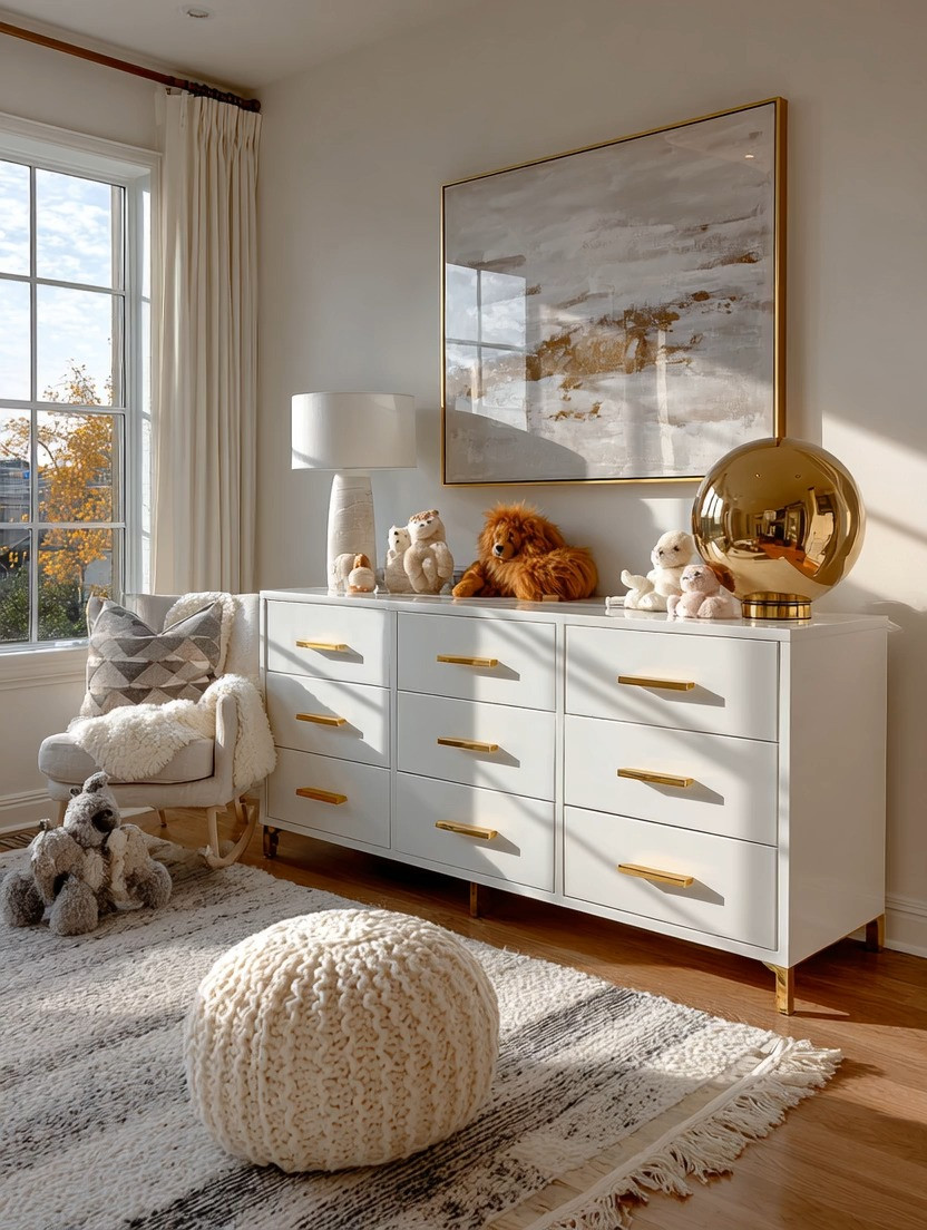 A baby nursery should feel calm, timeless, and beautifully put together.

Start with a simple white and gold dresser with elegant brushed gold hardware. This wide double dresser is not only practical for storage, but it also becomes a design anchor in the room.

Style it with:
• A beautiful painting or mirror above
• A sculptural lamp for warm lighting
• A few meaningful décor pieces

Keep the base neutral and classic. As your child grows, you can easily refresh the styling without replacing the furniture.

Choose quality. Choose timeless. Build the room around pieces that last.

#NurseryDecor #ElegantNursery #TimelessDesign #GoldAccents #BabyRoomInspo #IntentionalHome #ClassicInteriors 

 #LTKmomlife #LTKHome #LTKBaby