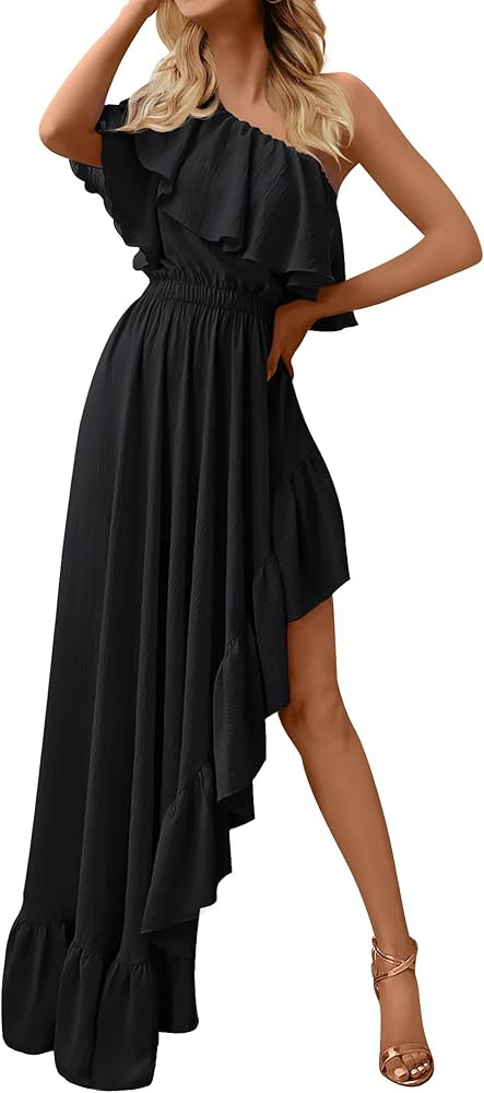 ZESICA Women's 2024 Summer Boho One Shoulder Sleeveless Ruffle Asymmetrical High Low Flowy Prom G... | Amazon (US)