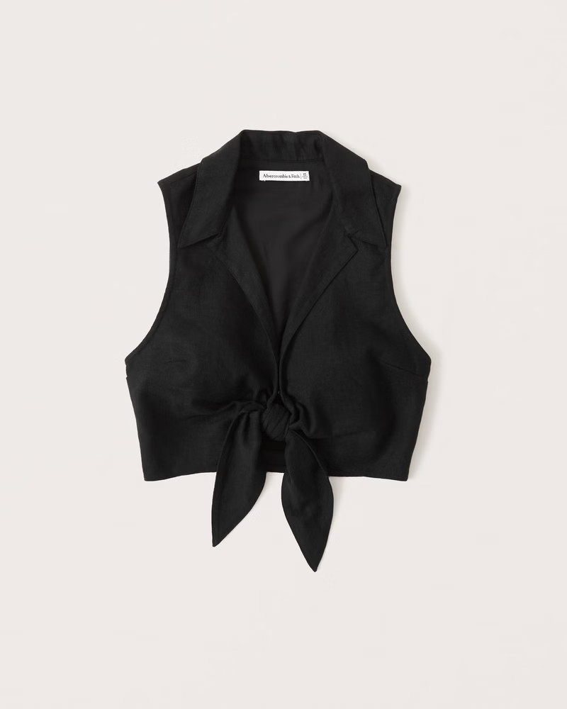 Tie-Front Linen-Blend Top | Abercrombie & Fitch (US)