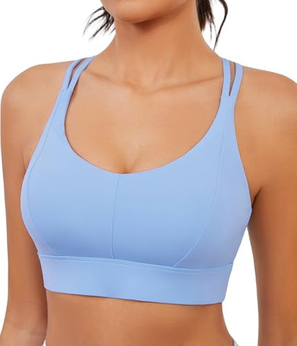 Grace Form Sports Bra for Women Strappy Medium Support Push Up Padded Sports Bra for Running Workout Bra Yoga Bra Light Blue | Amazon (US)