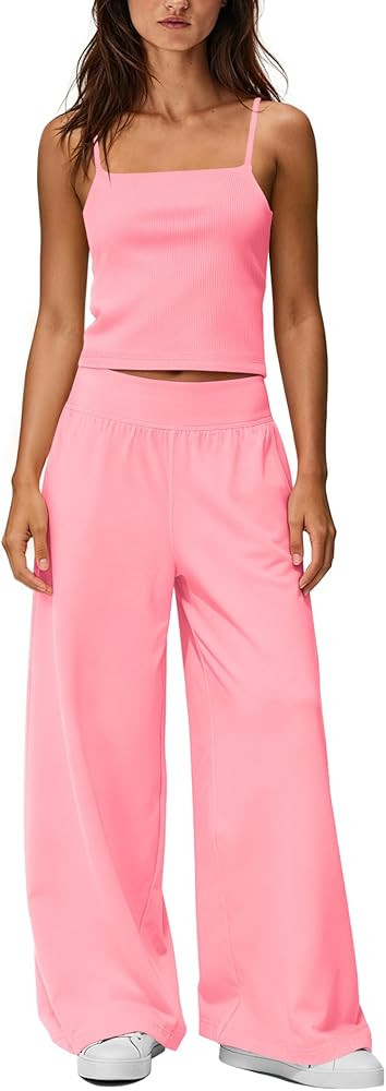 LAMISSCHE Lounge Sets For Women Summer 2 Piece Outfits Spaghetti Strap Tank Tops And Wide Leg Pan... | Amazon (US)