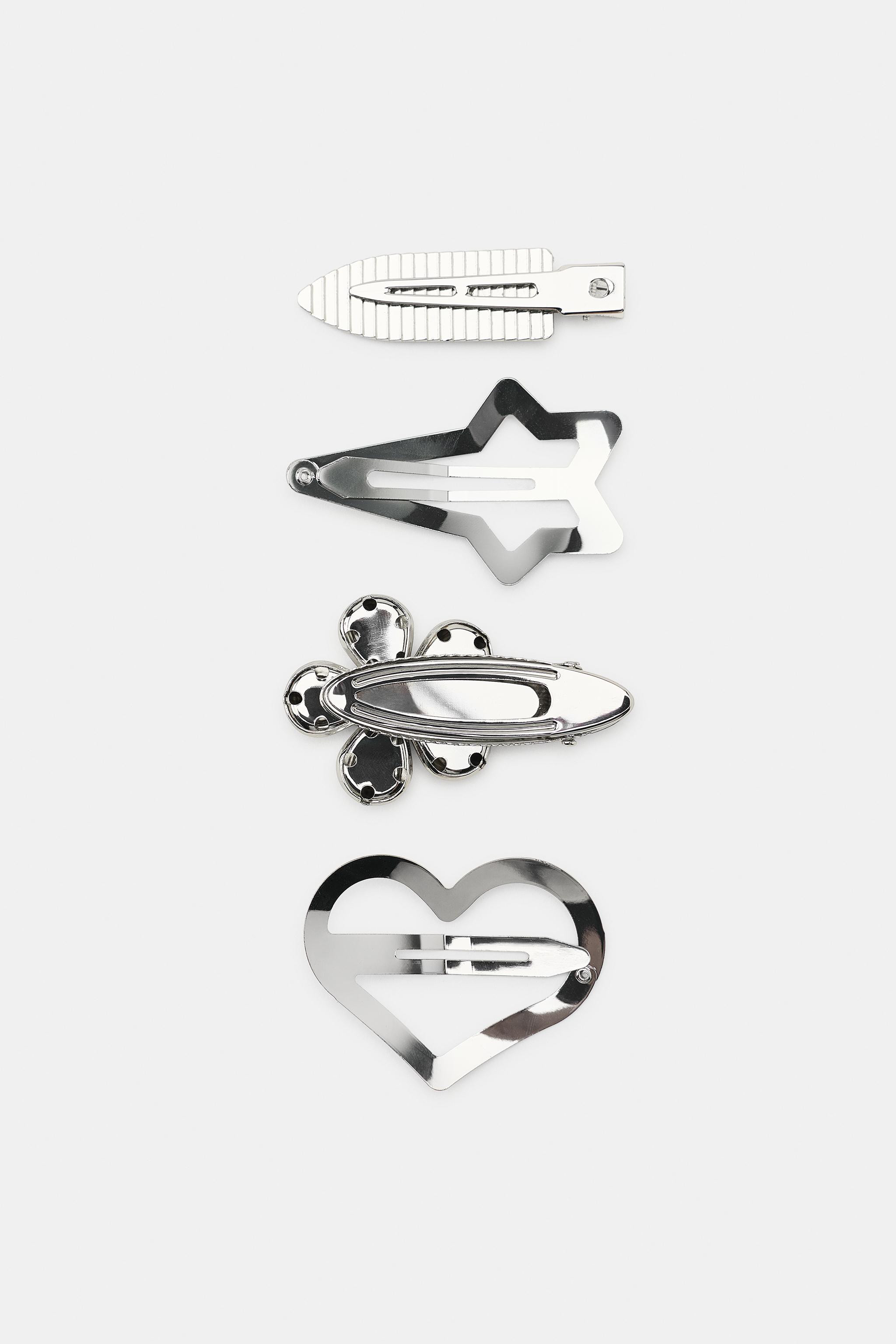 PACK OF 4 METAL FLOWER AND HEART HAIR CLIPS | Zara UK