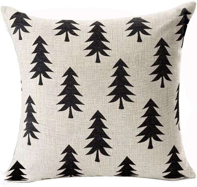 QINU KEONU Pine Tree Forest White Geometry Cotton Linen Throw Pillow Case Cushion Cover Home Sofa... | Amazon (US)