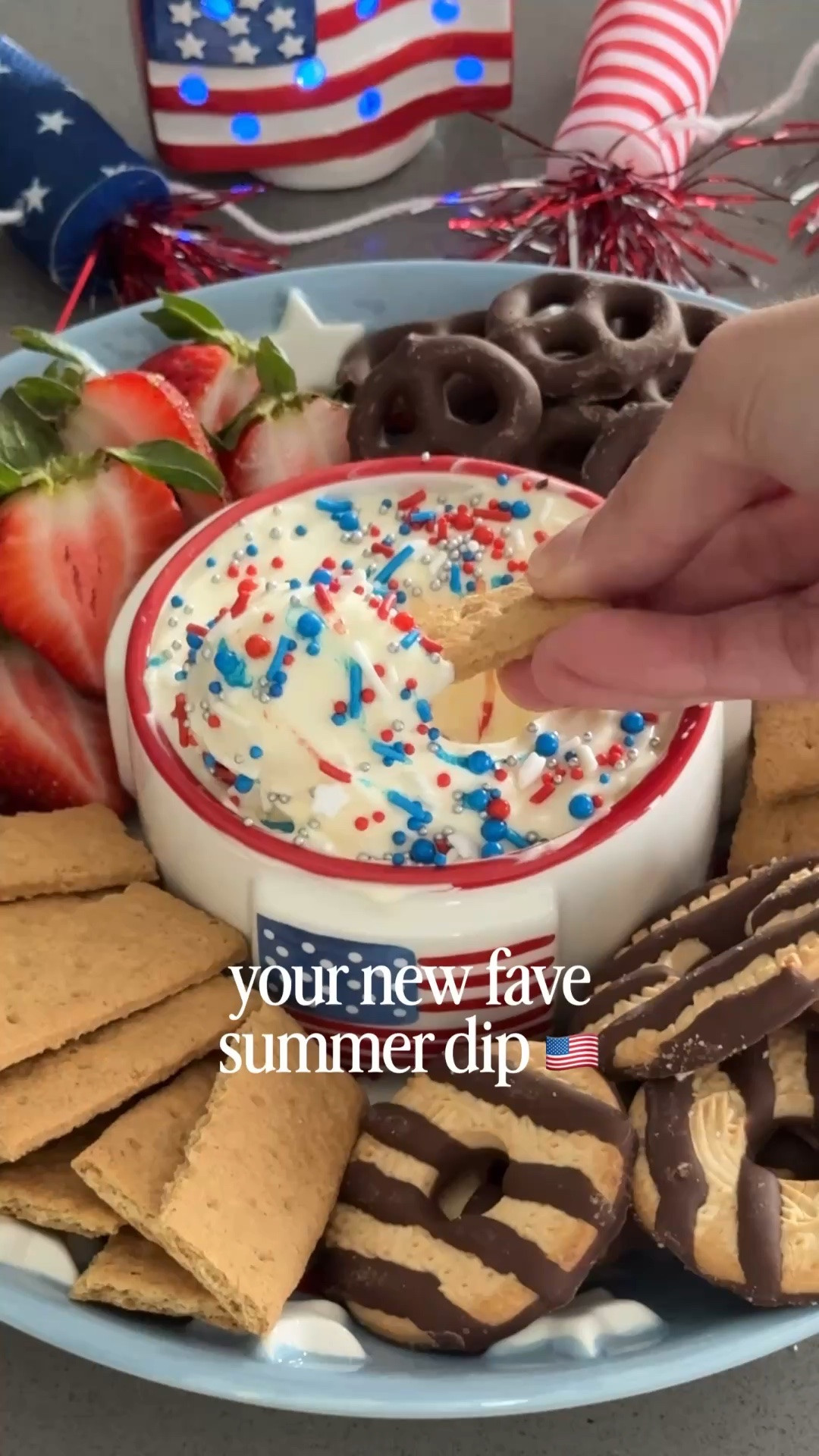 festive + delicious + just 4 ingredients ✨

all you need is  a tub of no bake cheesecake + homemade whipped cream and you have the most delicious summer dip ☀️🍓

serve with an assortment of cookies and strawberries and add sprinkles for a festive touch 🇺🇸

you will serve this on repeat all summer ✨

Homemade whipped cream recipe:
1 cup heavy whipping cream 
1 tablespoon powdered sugar 
1 teaspoon of vanilla extract 

*Whip until you have the thick texture, about 4-5 minutes 👩🏻‍🍳

#LTKSeasonal #LTKHome