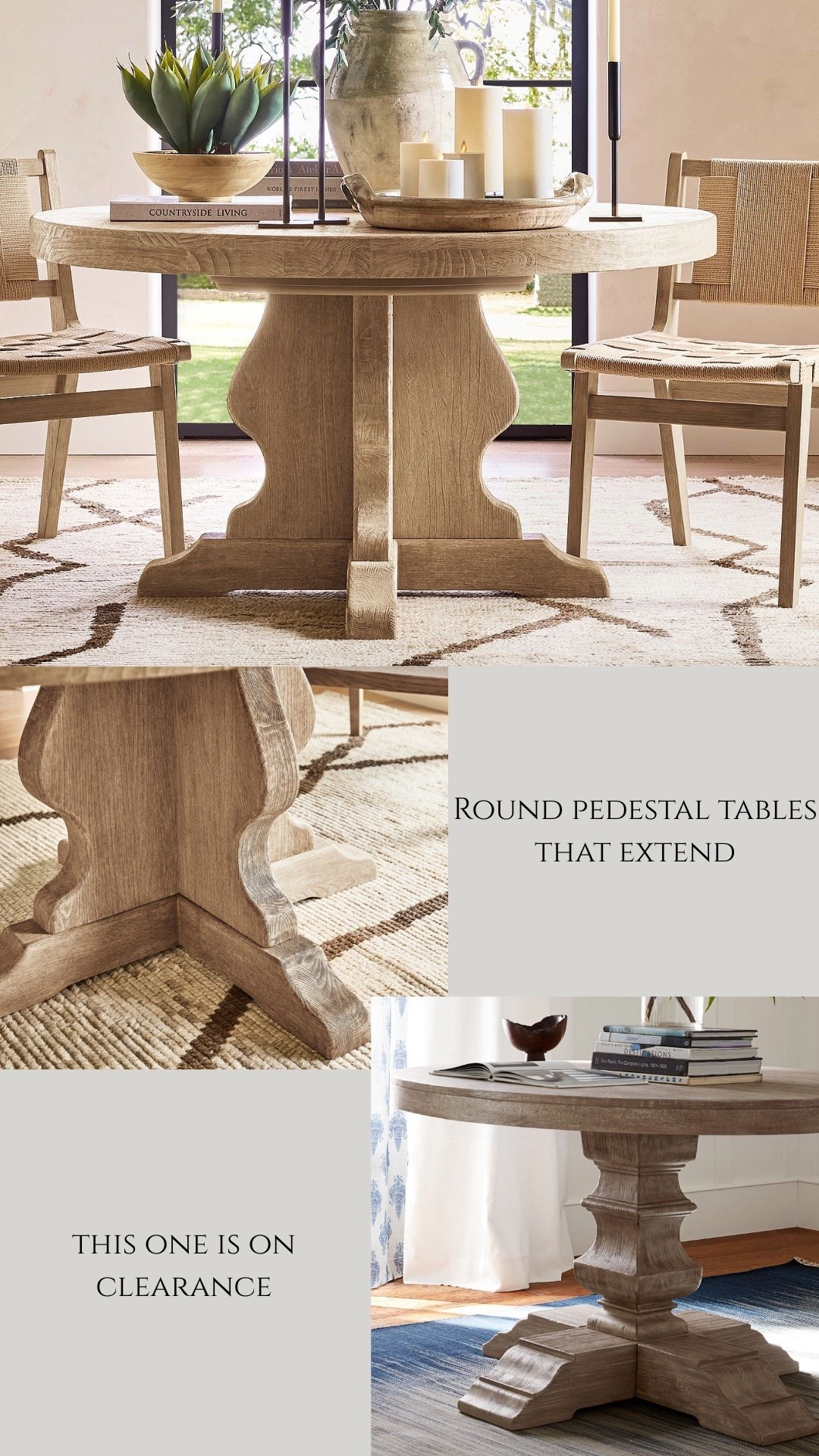 I am currently searching my home to figure out where I can put this table at the top!  That base is pure dreamy!  I love a table that extends when you need it to!  The table at the bottom is stunning too and on clearance with an extra 10% off!  These tables also come in a rectangular shape and in multiple colors!

#LTKSaleAlert #LTKHome #LTKFamily