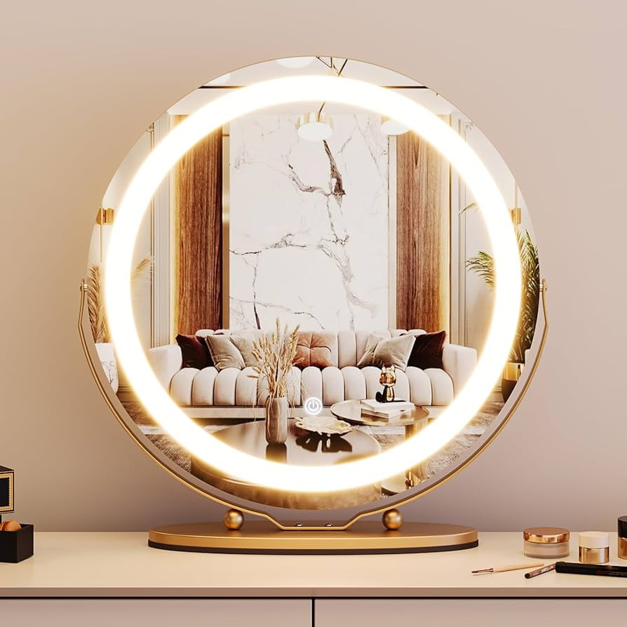 Garvee 19 in Vanity Mirror with Led Lights, Large Round Makeup Mirror with Touch Control and 3 Co... | Amazon (US)