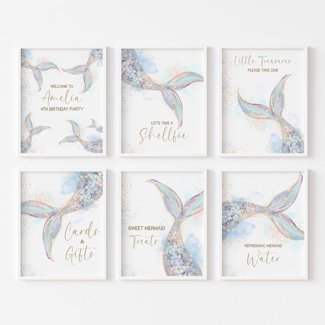 Mermaid Birthday Party Sign Set: Editable Under the Sea Decor (digital Download) - Etsy | Etsy (US)