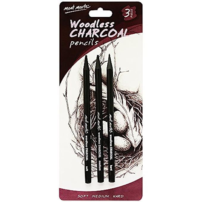 Mont Marte Woodless Charcoal Pencils, 3 Piece. Features 3 Grades Of Charcoal Including Soft, Medium  | Amazon (US)