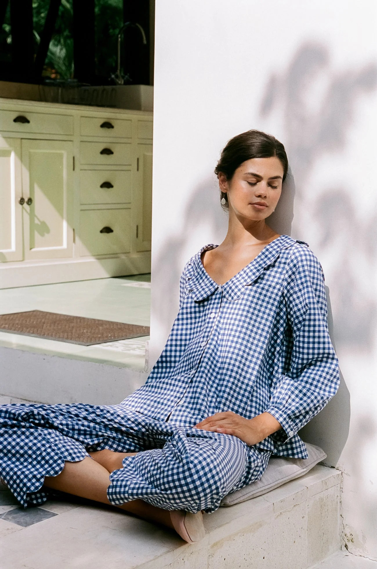 Penelope Sleep Set - Long - Gingham - Navy | Piyama US