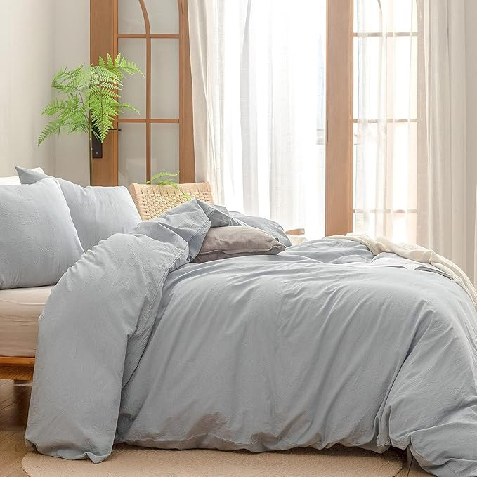 BESTOUCH Duvet Cover Set 100% Washed Cotton Linen Feel Super Soft Comfortable Chic Lightweight 3 ... | Amazon (US)