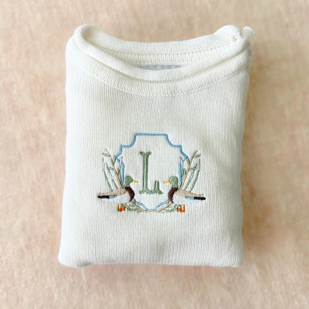 Custom Mallard Duck Baby Boy Romper Embroidered Monogram Toddler Fall Roll Neck Sweater Baby Show... | Etsy (US)