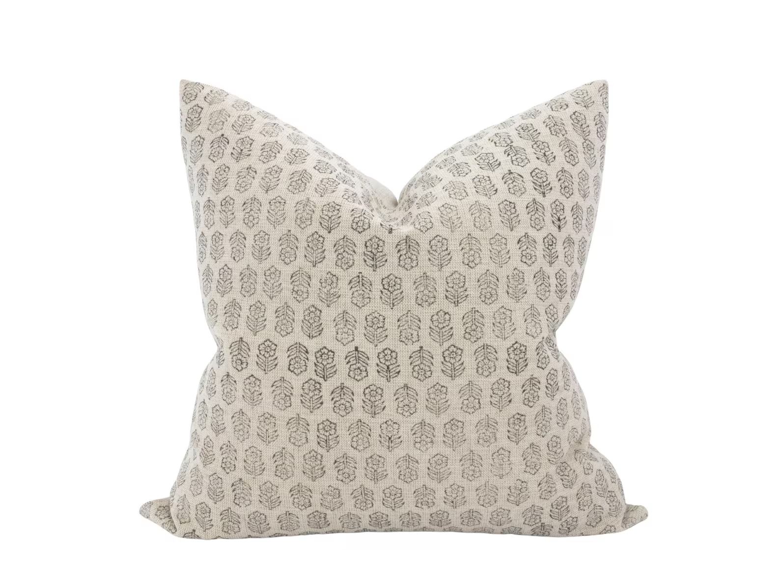 ADELE || Cream Block Print Pillow Cover Neutral Floral Pillow Cream Floral Pillow Modern Farmhous... | Etsy (US)