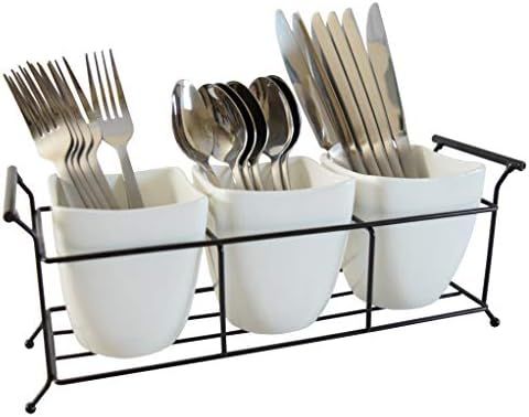 Silverware Caddy Utensil Holder Flatware Caddy White Ceramic Cutlery Organizer | Amazon (US)