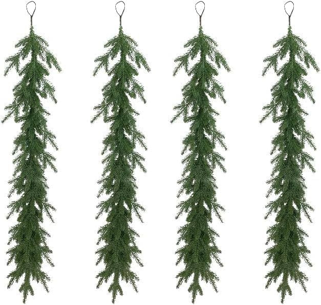 4-Pack Artificial Rat Tail Pine Garland – 47.24" Each, Realistic Five-Forked Greenery for Holid... | Amazon (US)