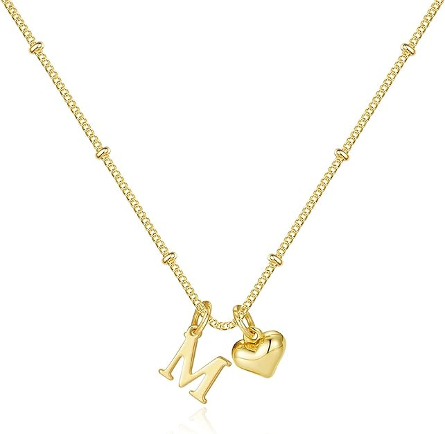 M MOOHAM Stocking Stuffers for Women Girls - Heart Initial Necklace for Women Girls, 14K Gold Pla... | Amazon (US)