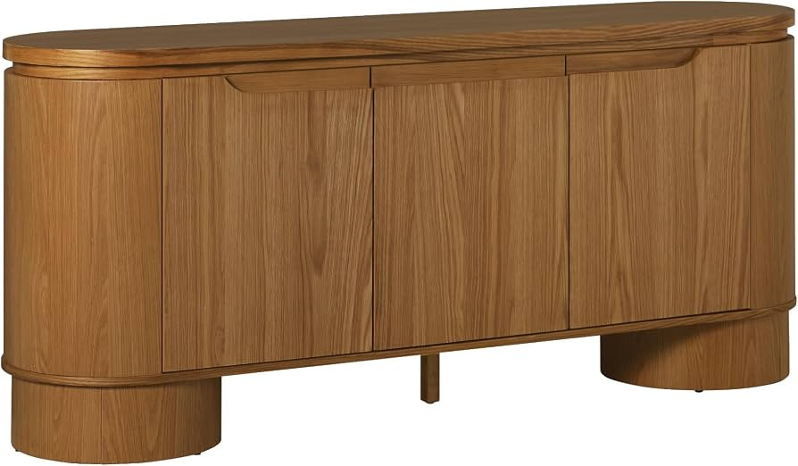Walker Edison Maya Large Curved Modern Solid Oak Wood Veneer 70 Inch Sideboard TV Stand with Stor... | Amazon (US)